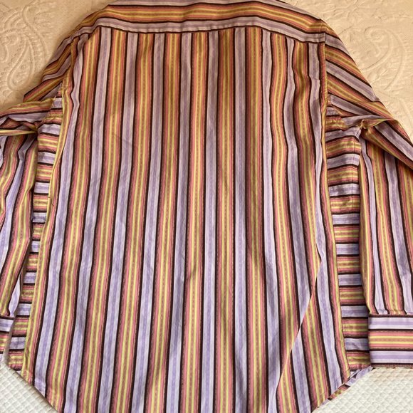 Robert Graham Mens Sz XL Striped Long Sleeve Shirt Contrast Cuffs Multicolor - Picture 2 of 15